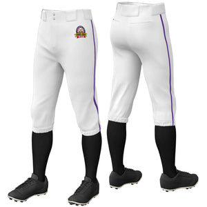 Custom White Purple Classic Fit Stretch Practice Knickers Baseball Pants