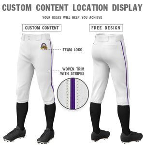 Custom White Purple Classic Fit Stretch Practice Knickers Baseball Pants