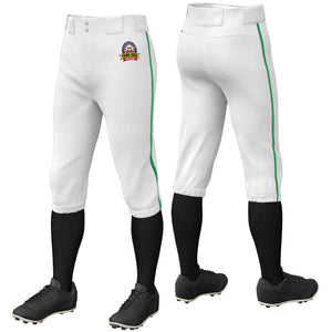 Custom White Kelly Green Classic Fit Stretch Practice Knickers Baseball Pants