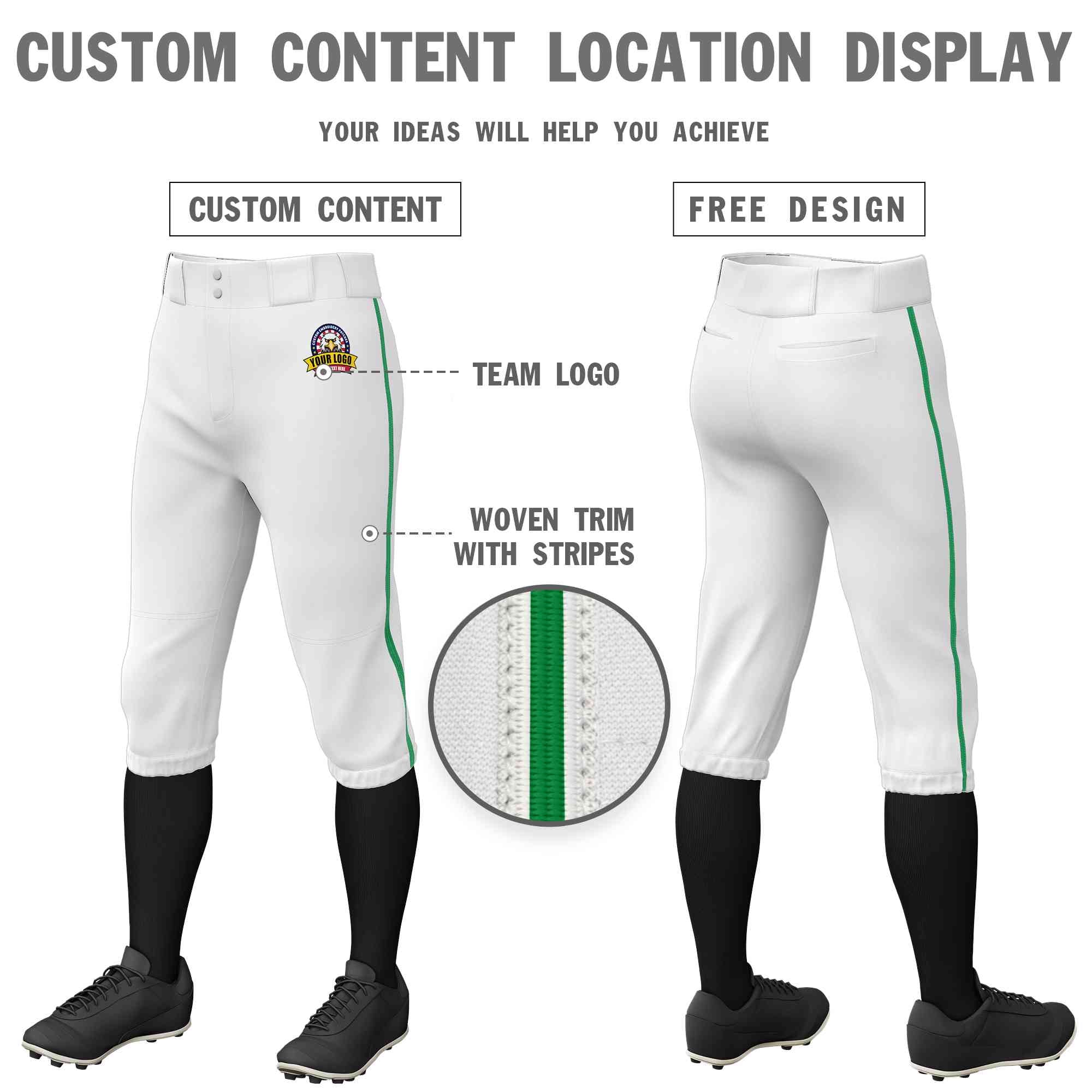 Pantalon de baseball personnalisé blanc Kelly Green, coupe classique, culotte d'entraînement extensible