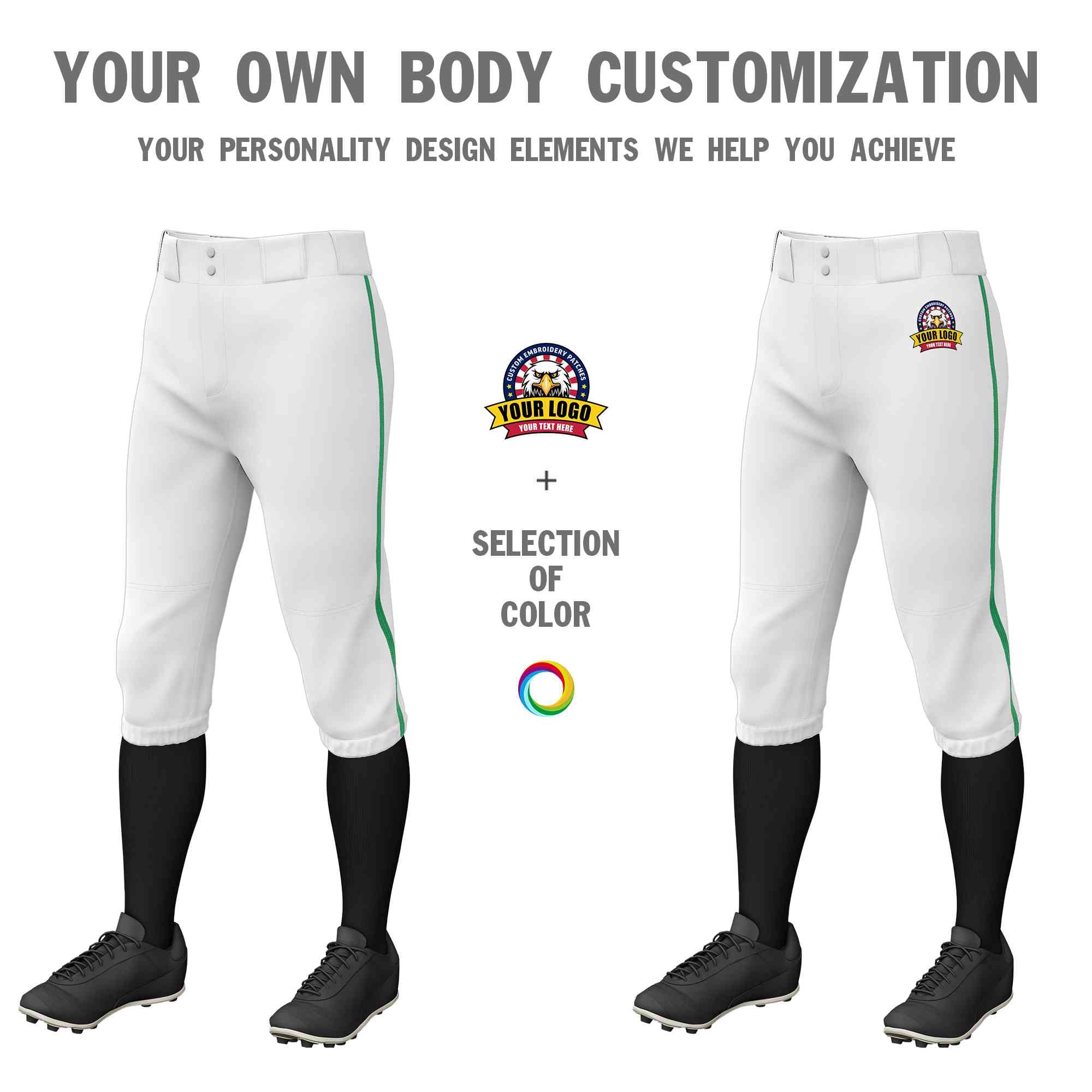 Pantalon de baseball personnalisé blanc Kelly Green, coupe classique, culotte d'entraînement extensible