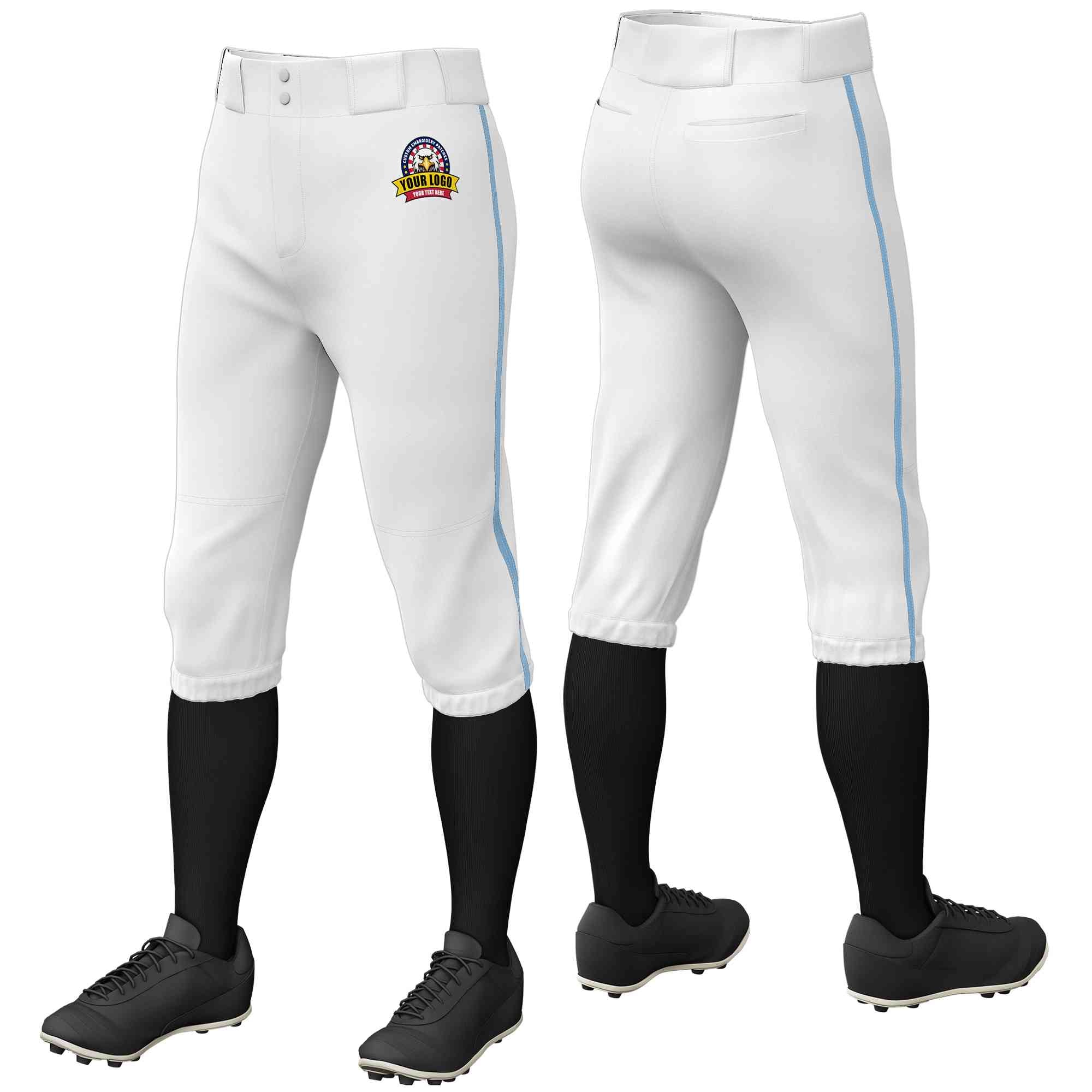 Pantalon de baseball personnalisé, blanc, bleu clair, coupe classique, culotte d'entraînement extensible