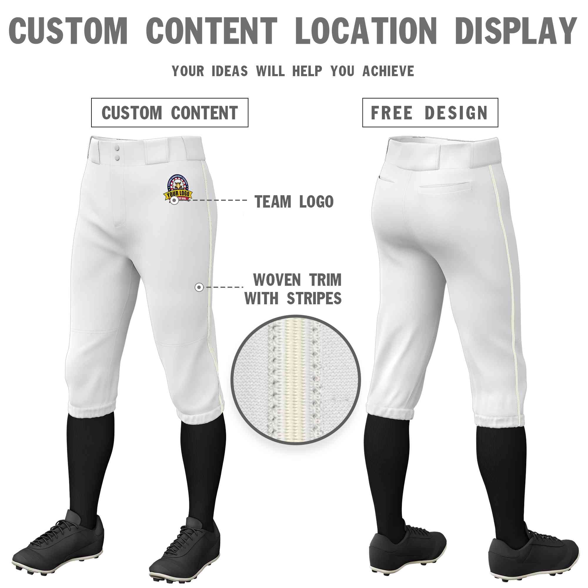 Custom White Cream Classic Fit Stretch Practice Knickers Baseball Pants