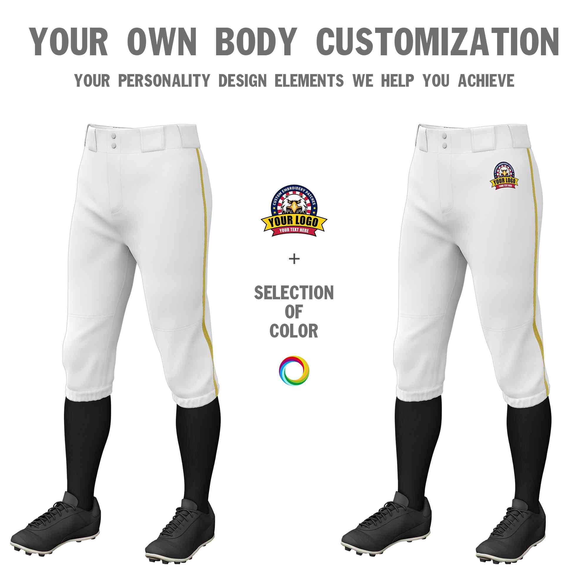 Pantalon de baseball personnalisé blanc vieil or, coupe classique, culotte d'entraînement extensible