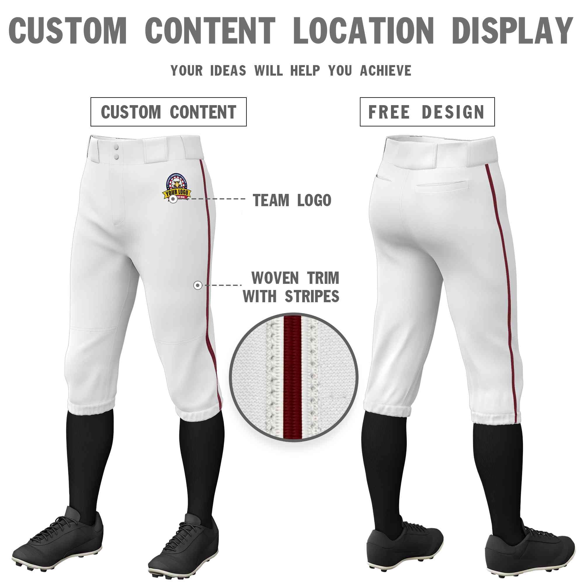 Custom White Crimson Classic Fit Stretch Practice Knickers Baseball Pants