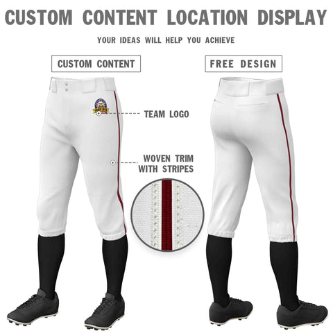 Custom White Crimson Classic Fit Stretch Practice Knickers Baseball Pants