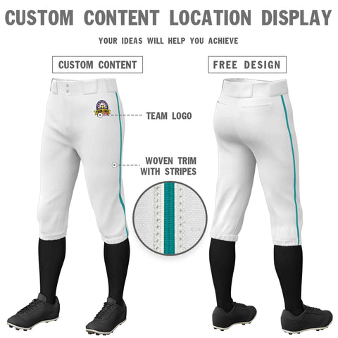 Custom White Aqua Classic Fit Stretch Practice Knickers Baseball Pants