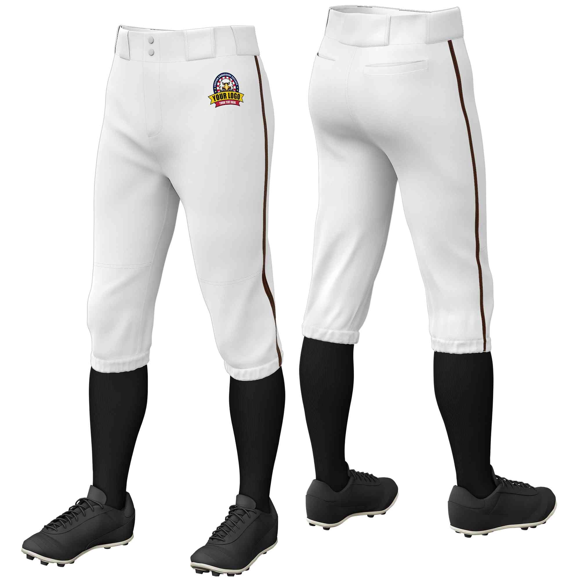 Pantalon de baseball personnalisé, blanc et marron, coupe classique, culotte d'entraînement extensible