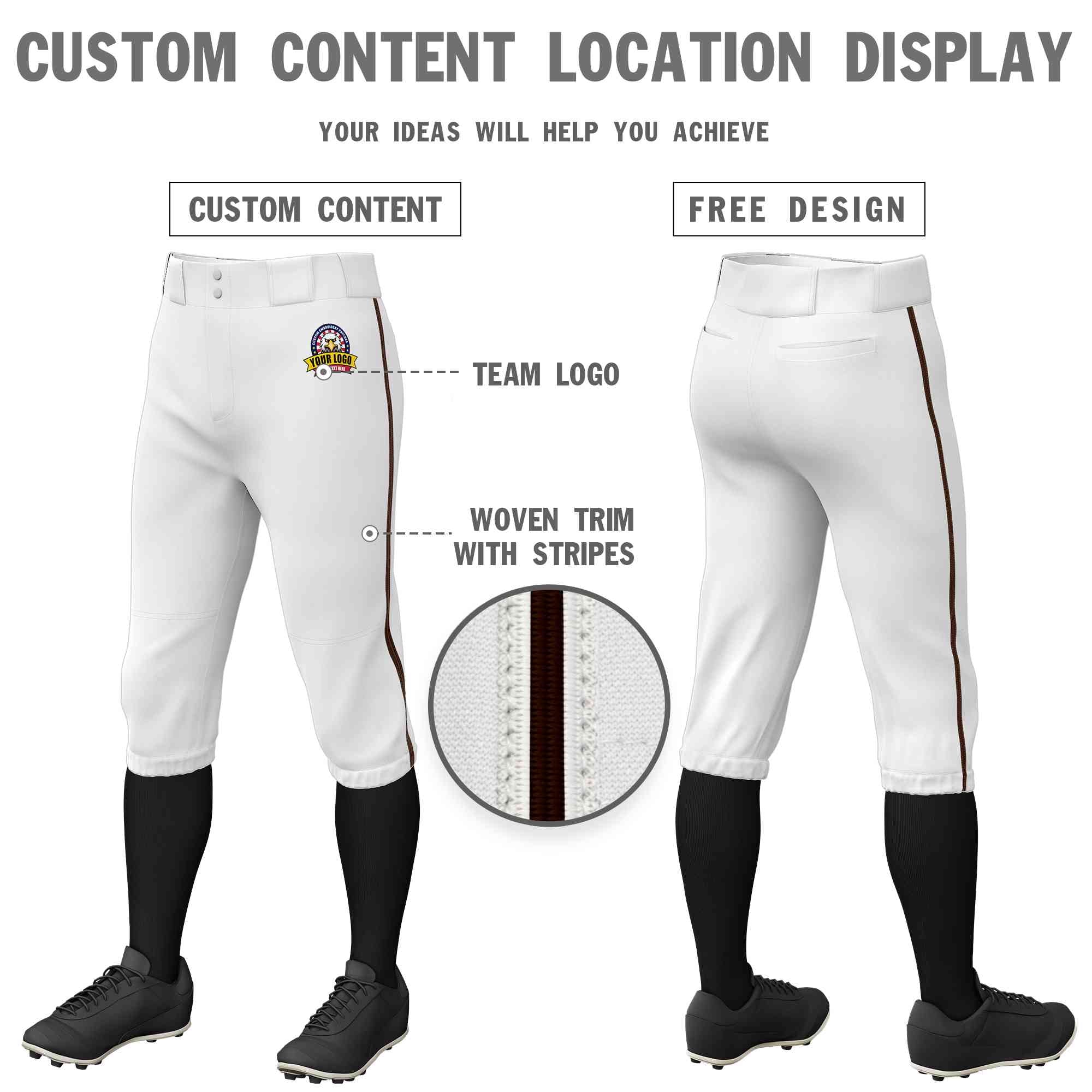 Pantalon de baseball personnalisé, blanc et marron, coupe classique, culotte d'entraînement extensible