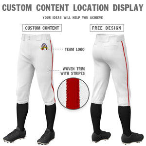 Custom White Red Classic Fit Stretch Practice Knickers Baseball Pants