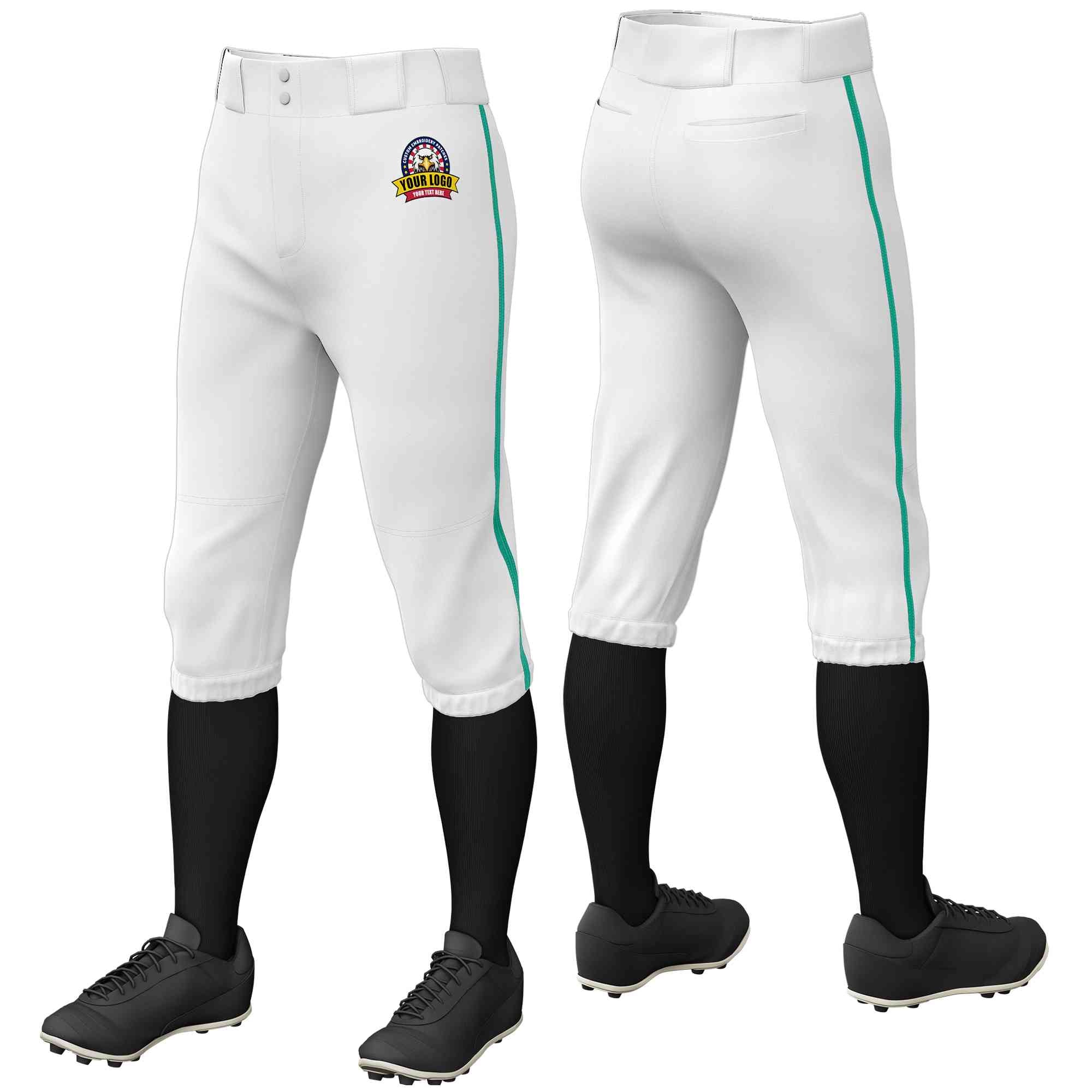 Pantalon de baseball personnalisé blanc sarcelle, coupe classique, culotte d'entraînement extensible