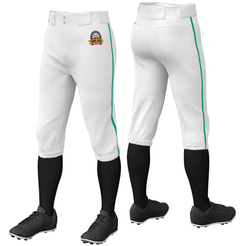 Custom White Teal Classic Fit Stretch Practice Knickers Baseball Pants