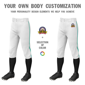 Custom White Teal Classic Fit Stretch Practice Knickers Baseball Pants