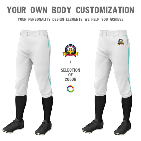 Custom White Aqua Classic Fit Stretch Practice Knickers Baseball Pants