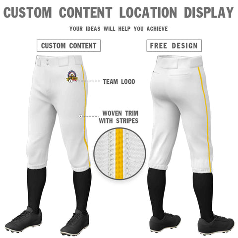 Custom White Gold Classic Fit Stretch Practice Knickers Baseball Pants