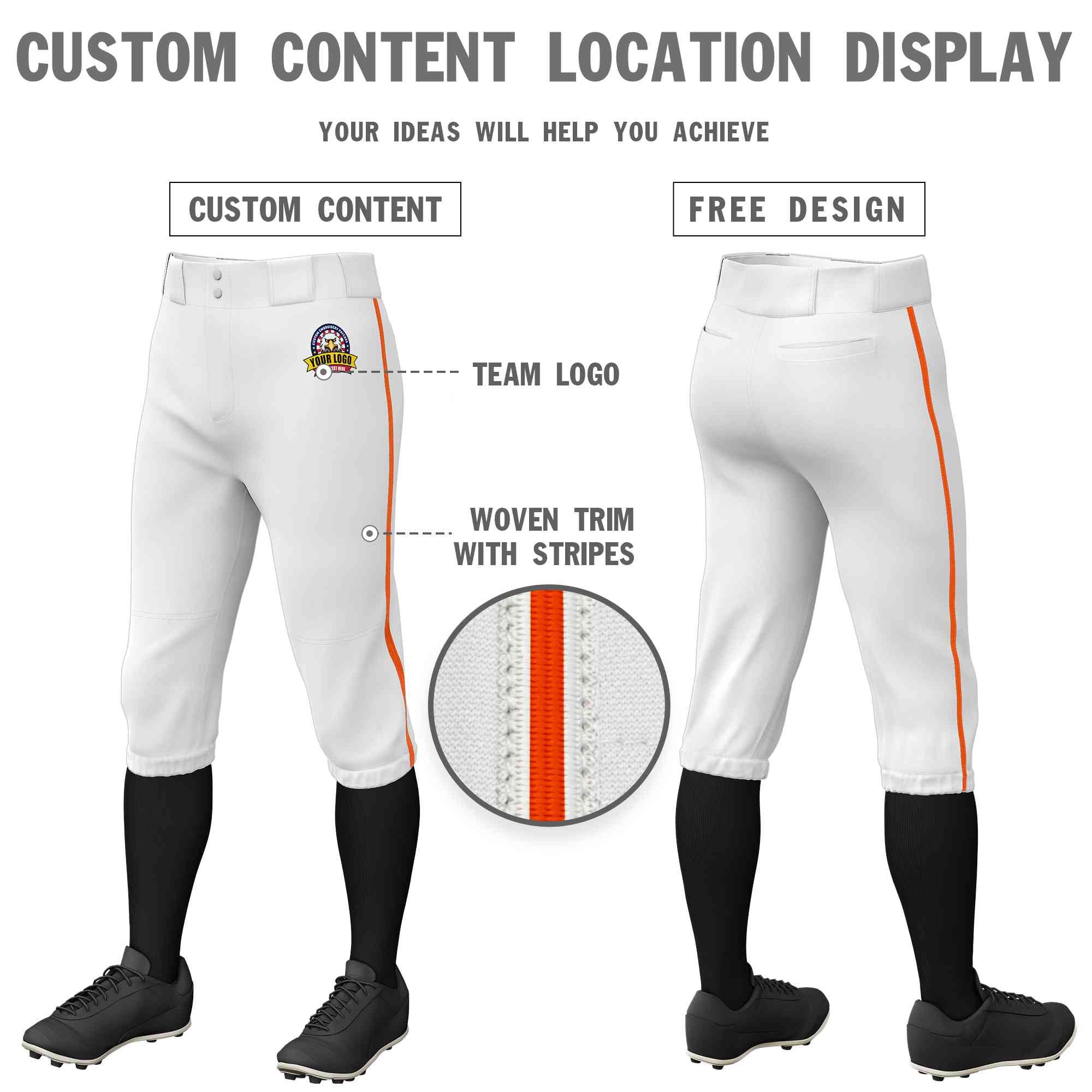 Pantalon de baseball personnalisé, blanc, orange, coupe classique, culotte d'entraînement extensible