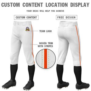 Custom White Orange Classic Fit Stretch Practice Knickers Baseball Pants