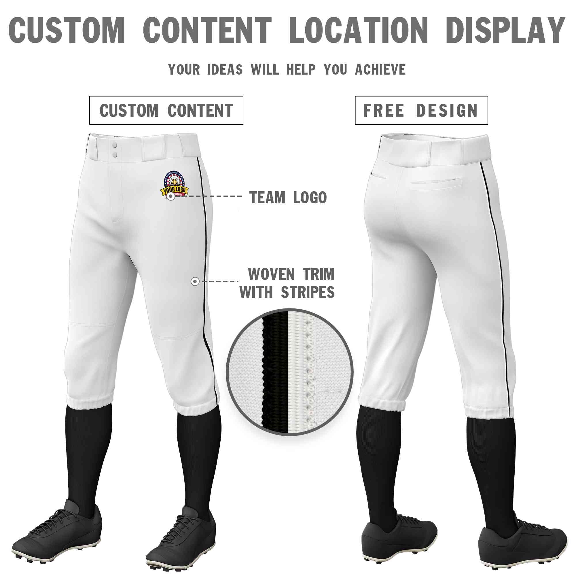 Pantalon de baseball personnalisé, blanc, noir et blanc, coupe classique, culotte d'entraînement extensible