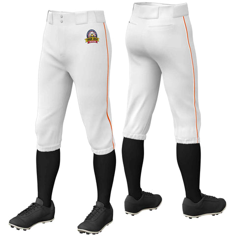Custom White Orange-White Classic Fit Stretch Practice Knickers Baseball Pants