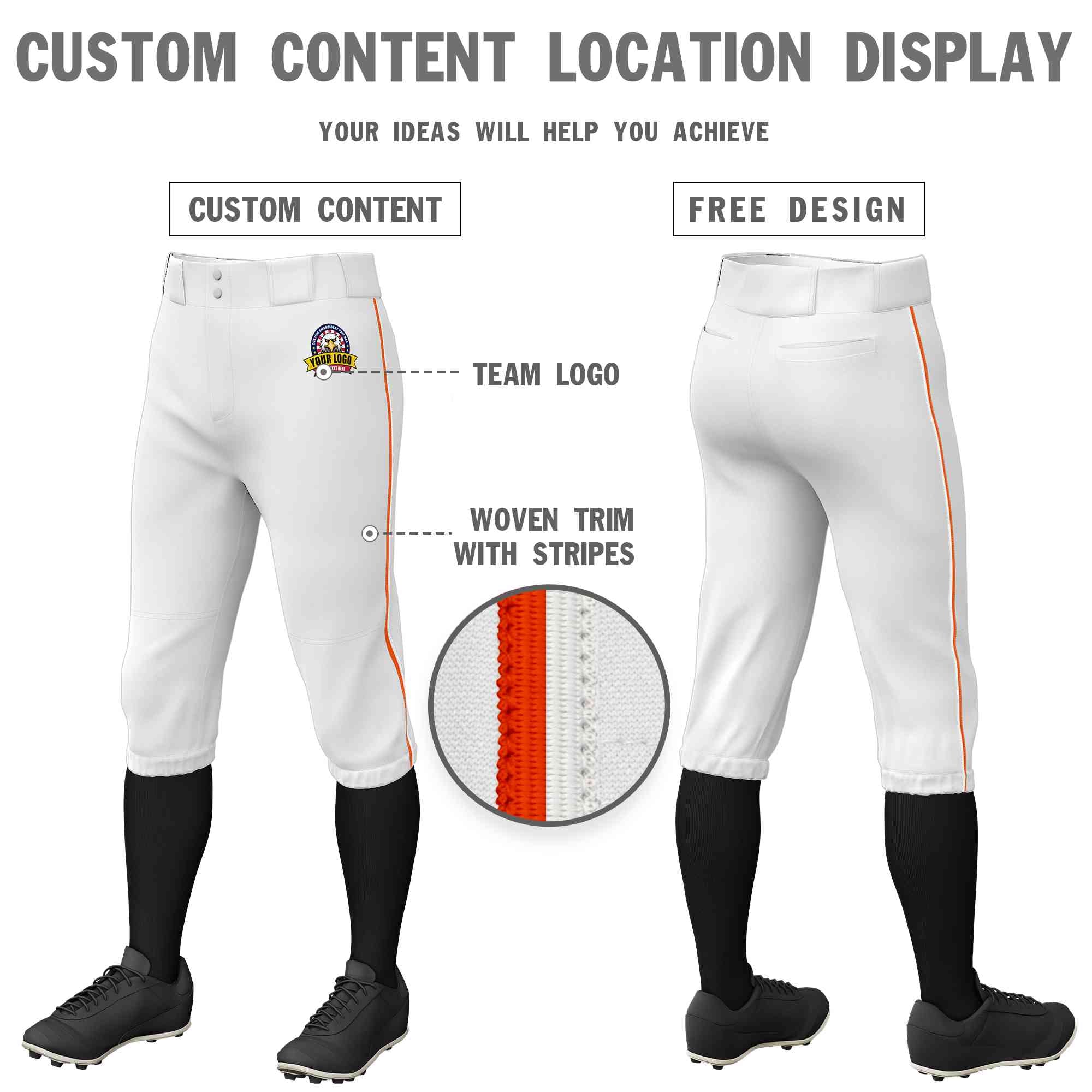 Pantalon de baseball personnalisé blanc orange-blanc, coupe classique, culotte d'entraînement extensible