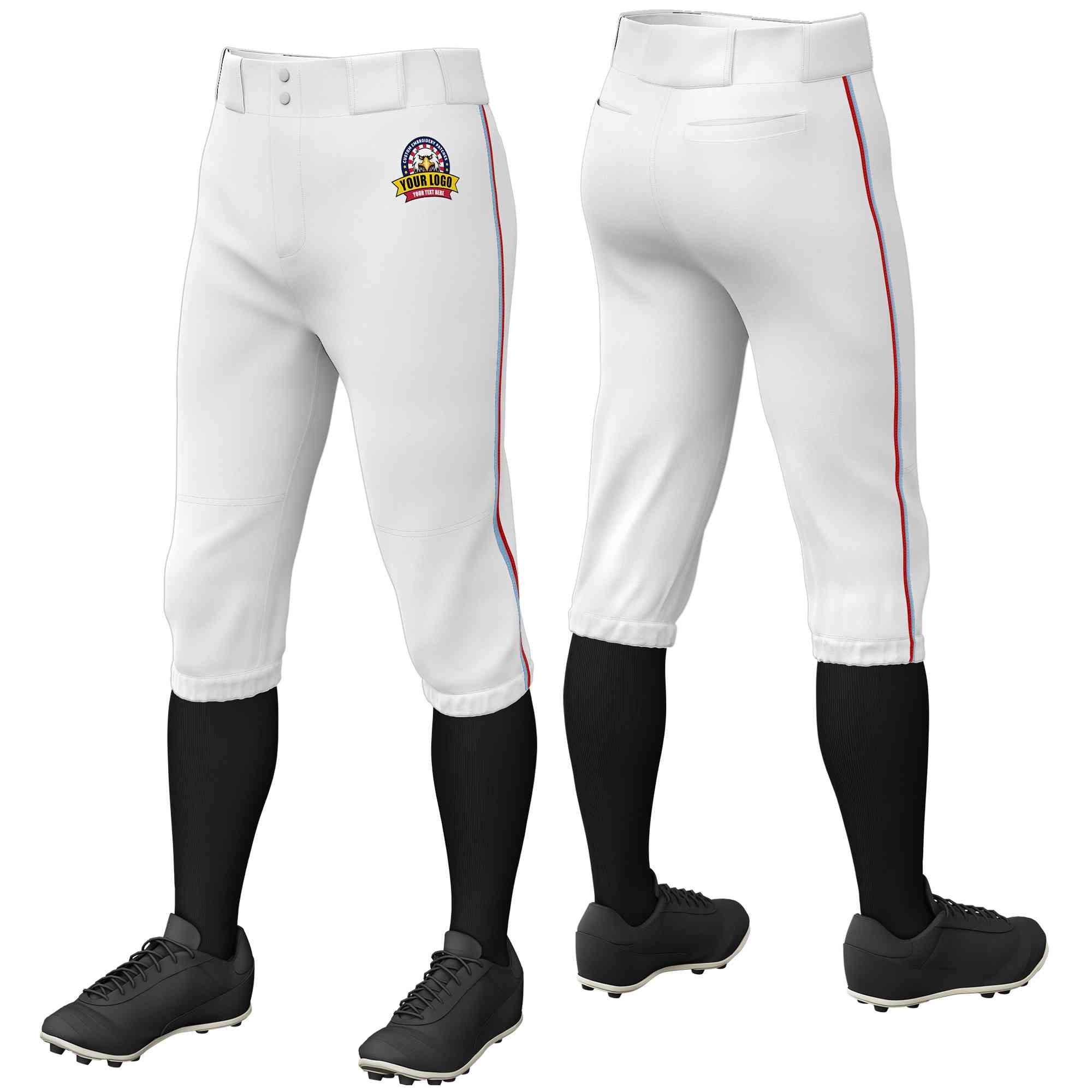 Pantalon de baseball personnalisé, blanc, bleu clair, rouge, coupe classique, culotte d'entraînement extensible