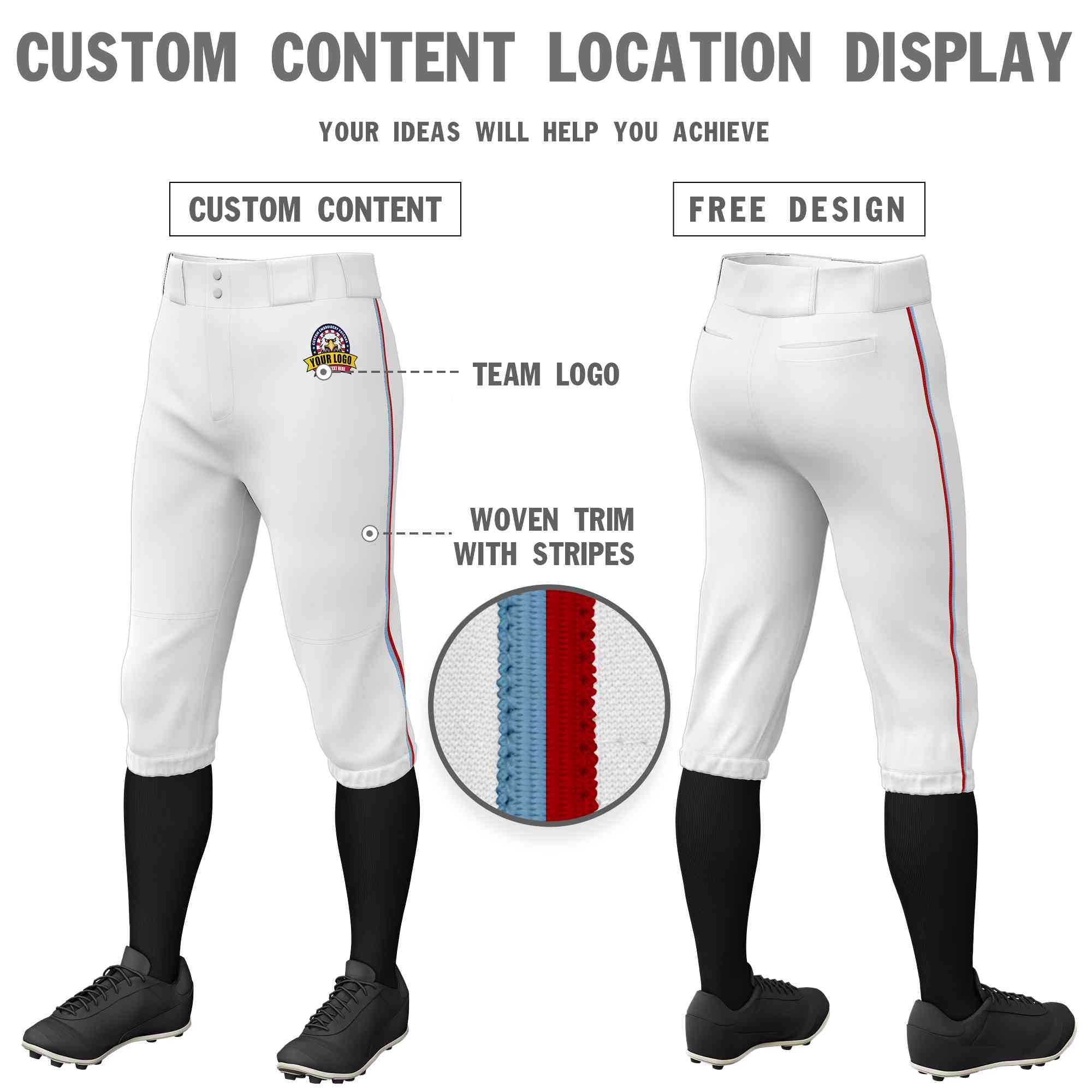 Pantalon de baseball personnalisé, blanc, bleu clair, rouge, coupe classique, culotte d'entraînement extensible