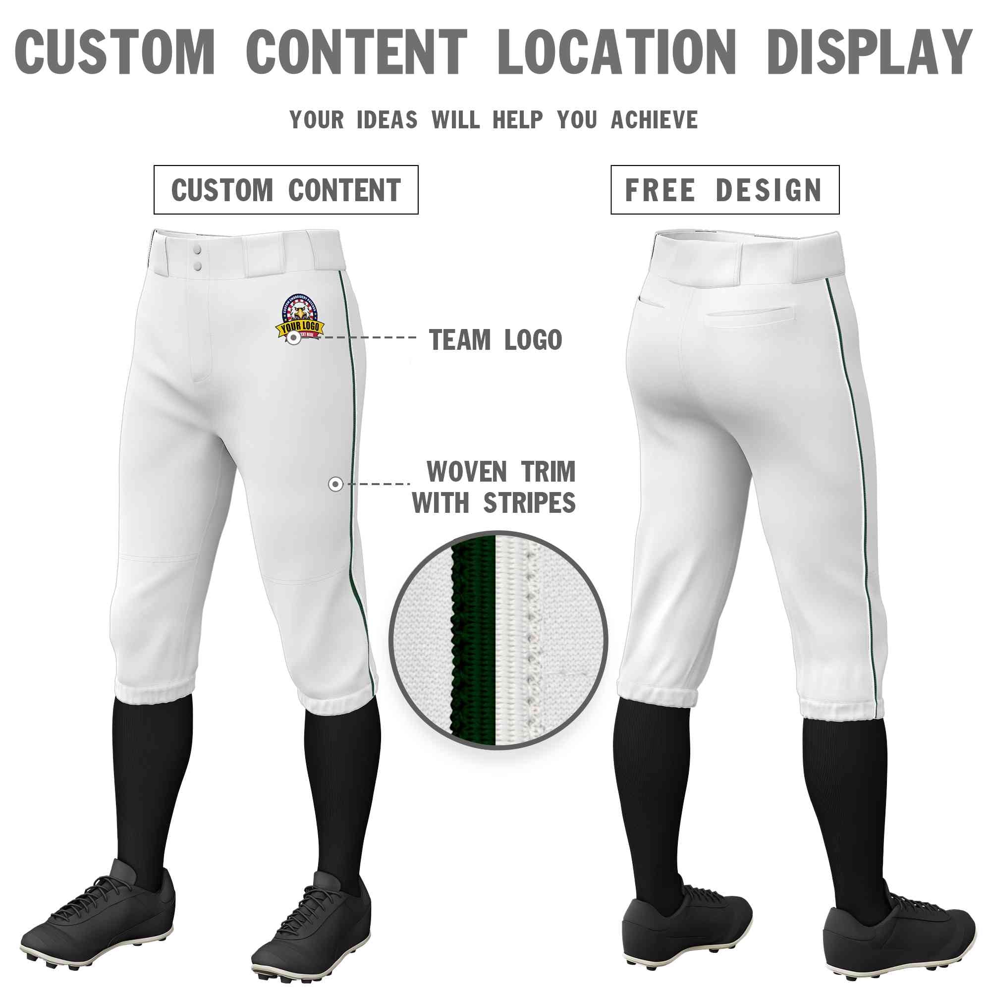 Pantalon de baseball personnalisé, culotte d'entraînement extensible, blanc, vert-blanc, coupe classique