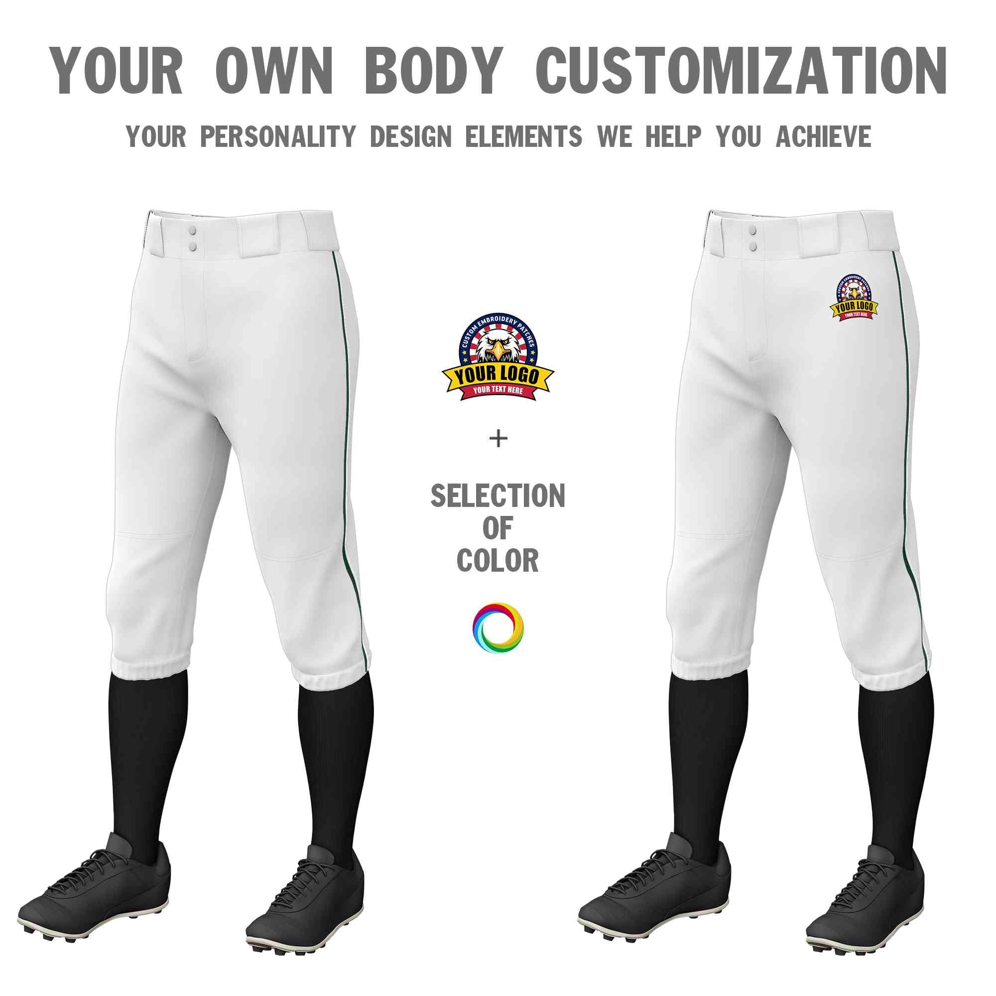 Pantalon de baseball personnalisé, culotte d'entraînement extensible, blanc, vert-blanc, coupe classique