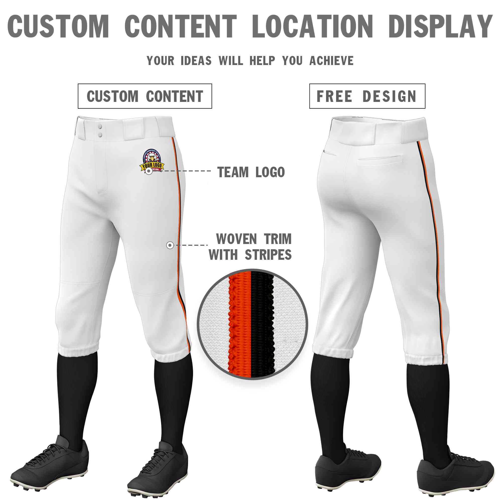 Pantalon de baseball personnalisé, blanc, orange-noir, coupe classique, culotte d'entraînement extensible