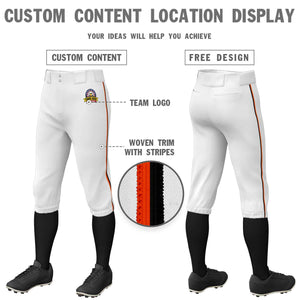 Custom White Orange-Black Classic Fit Stretch Practice Knickers Baseball Pants