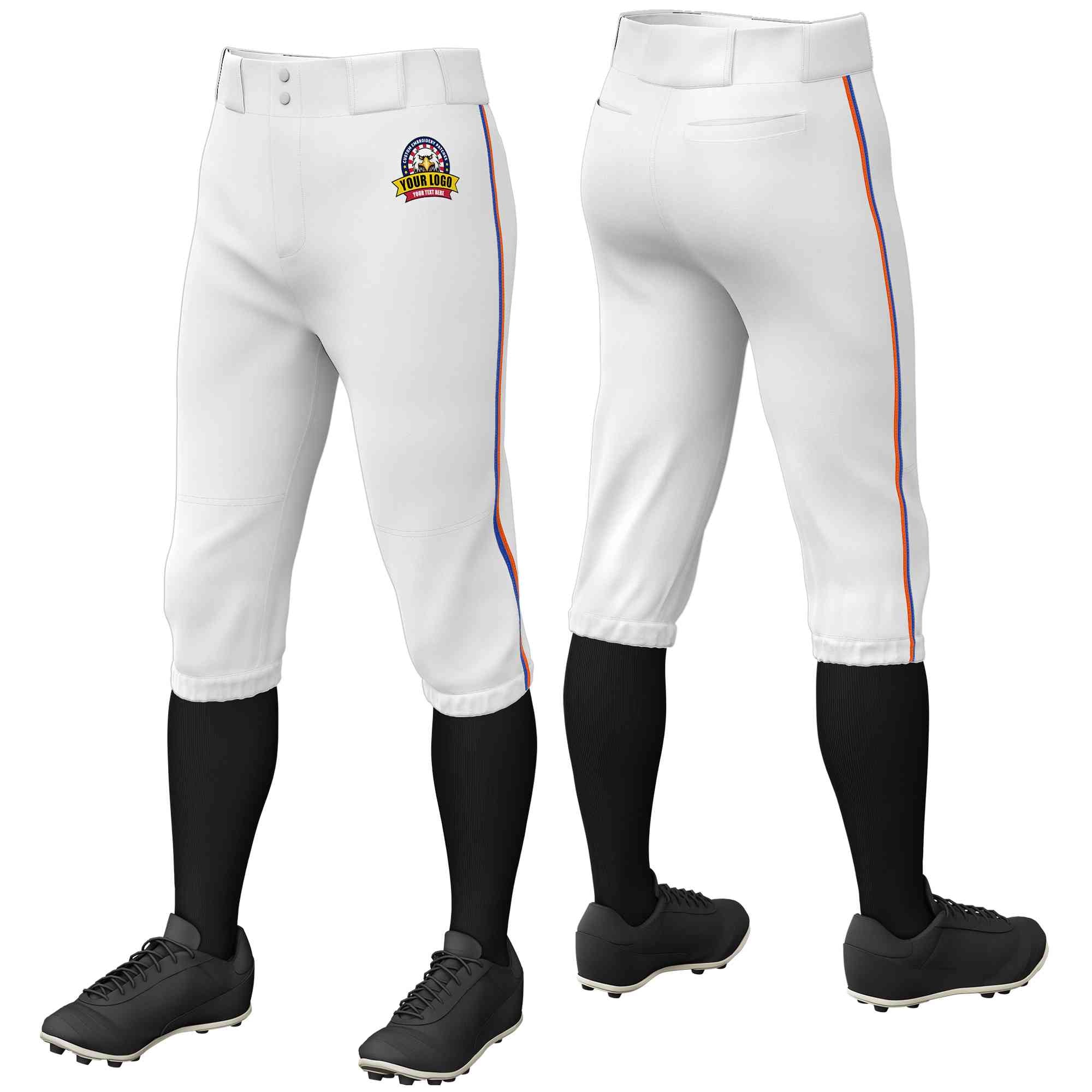 Pantalon de baseball personnalisé blanc royal-orange, coupe classique, culotte d'entraînement extensible