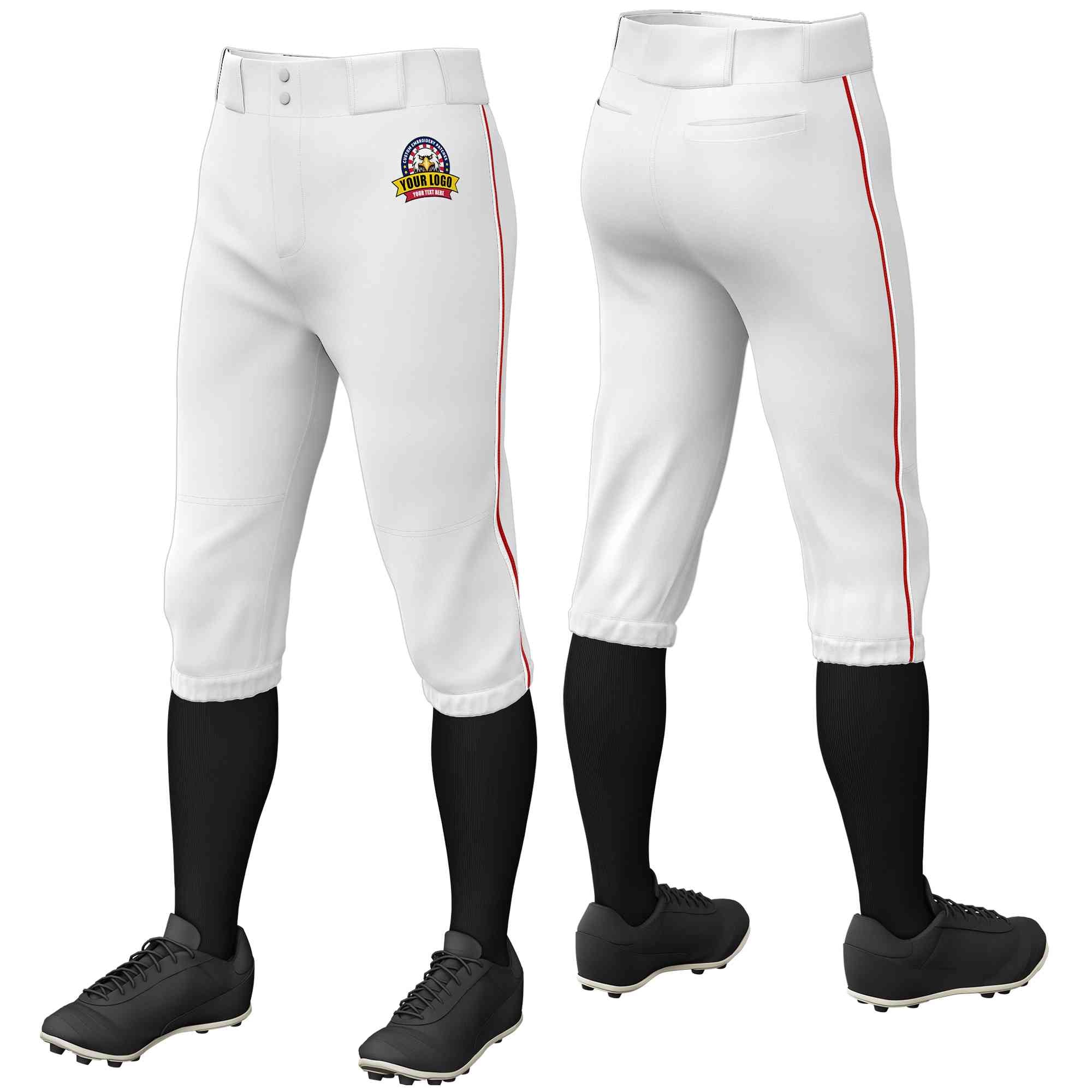 Pantalon de baseball personnalisé blanc blanc-rouge, coupe classique, culotte d'entraînement extensible