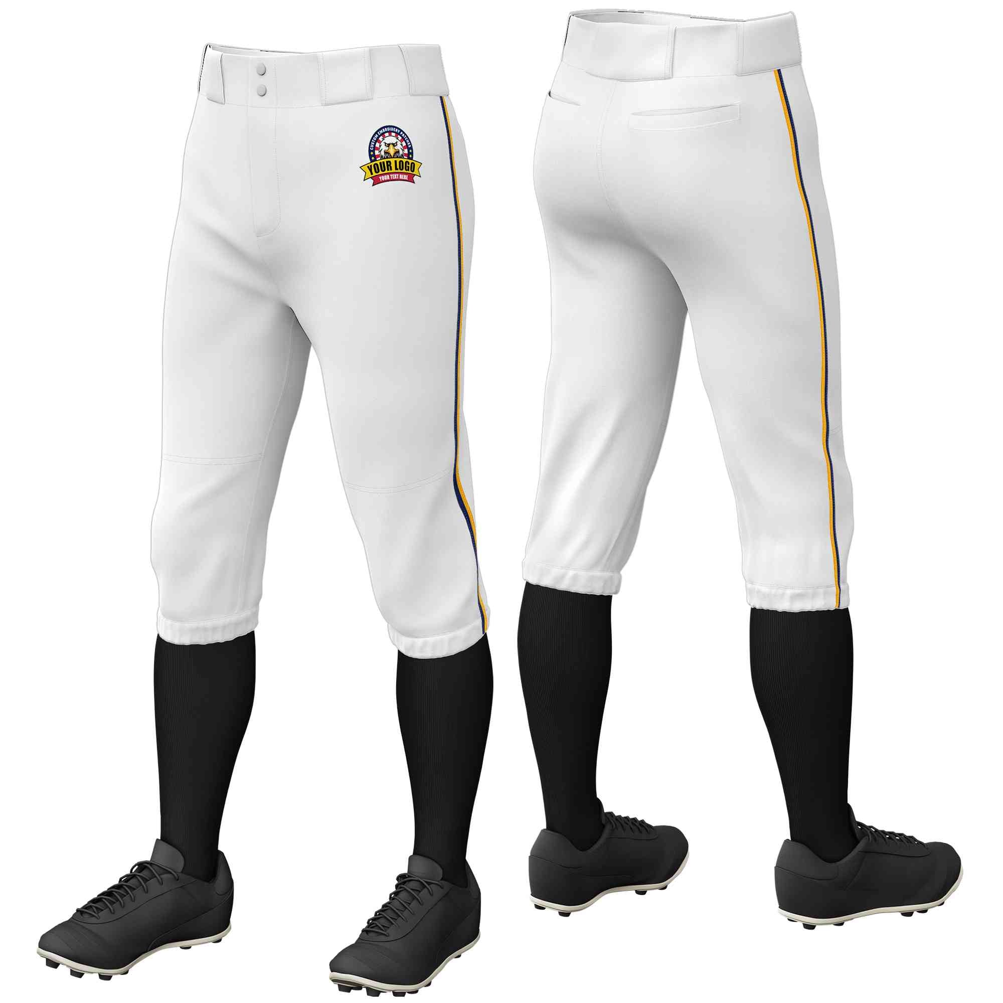 Pantalon de baseball personnalisé blanc-jaune, coupe classique, culotte d'entraînement extensible