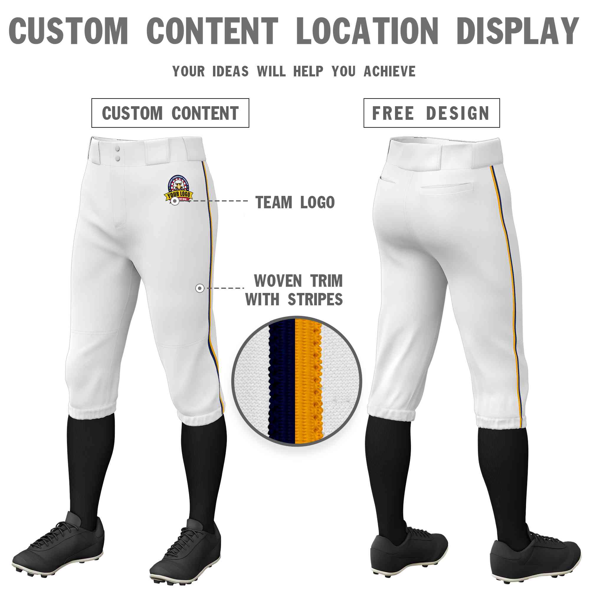 Pantalon de baseball personnalisé blanc-jaune, coupe classique, culotte d'entraînement extensible