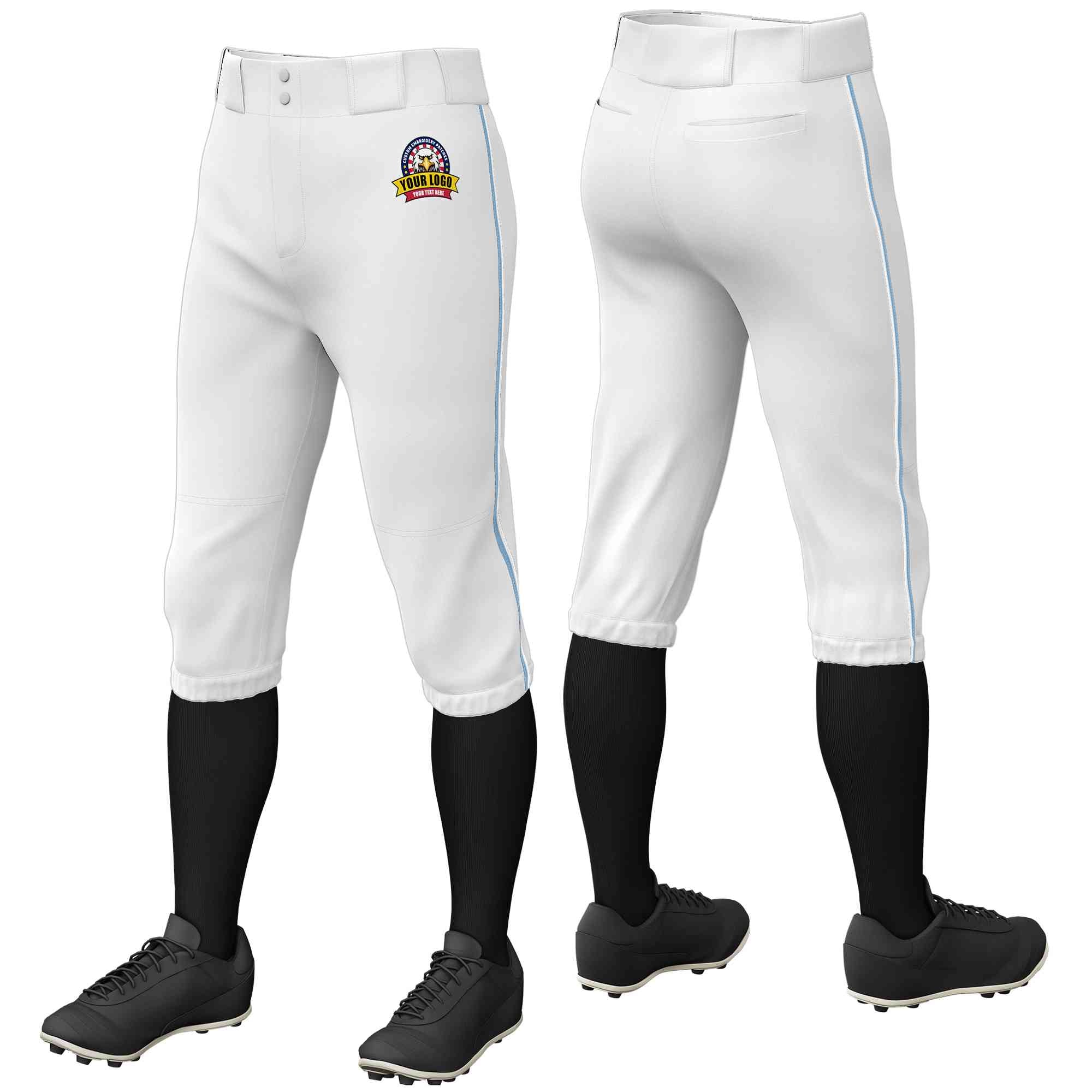 Pantalon de baseball personnalisé, blanc, bleu clair et blanc, coupe classique, culotte d'entraînement extensible