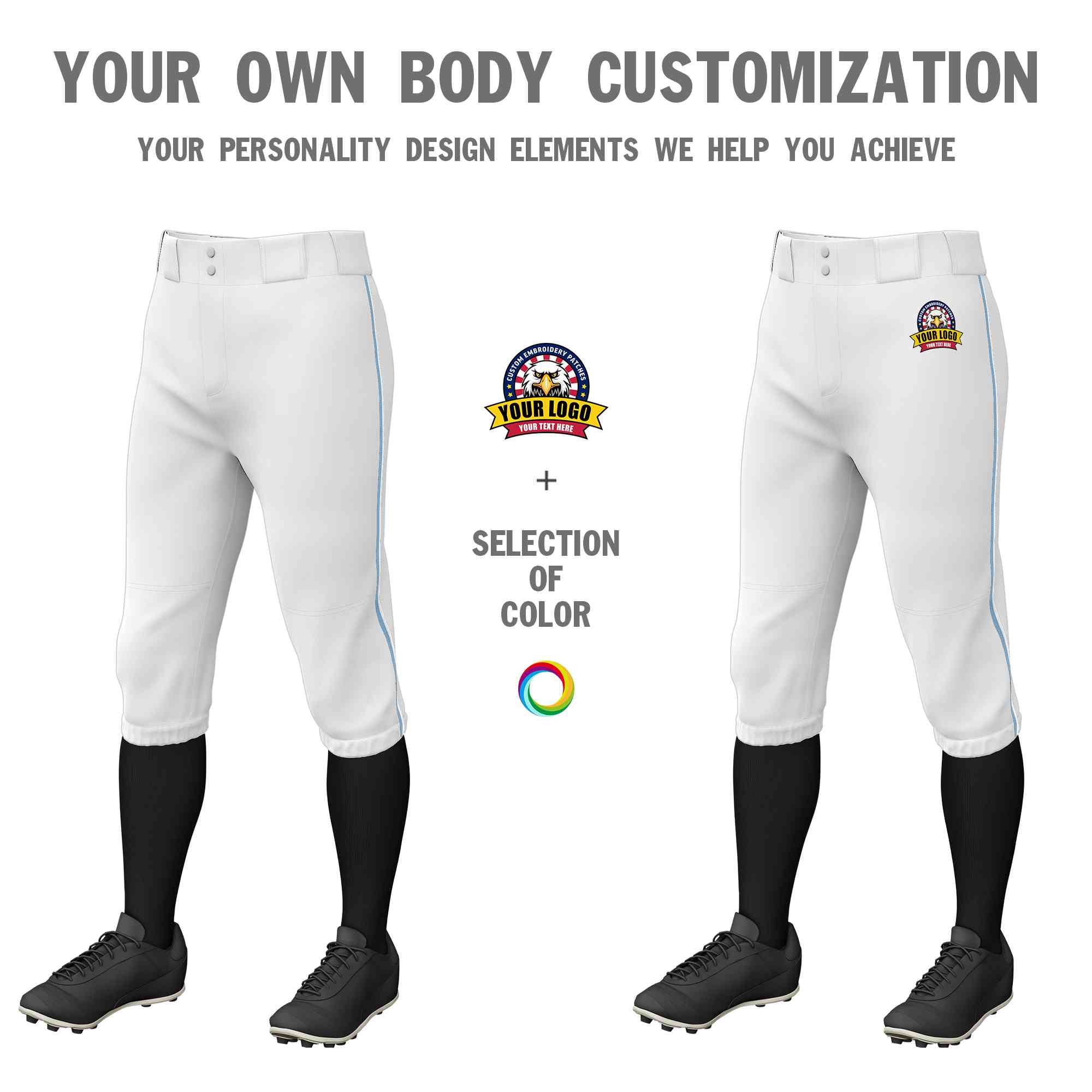 Pantalon de baseball personnalisé, blanc, bleu clair et blanc, coupe classique, culotte d'entraînement extensible