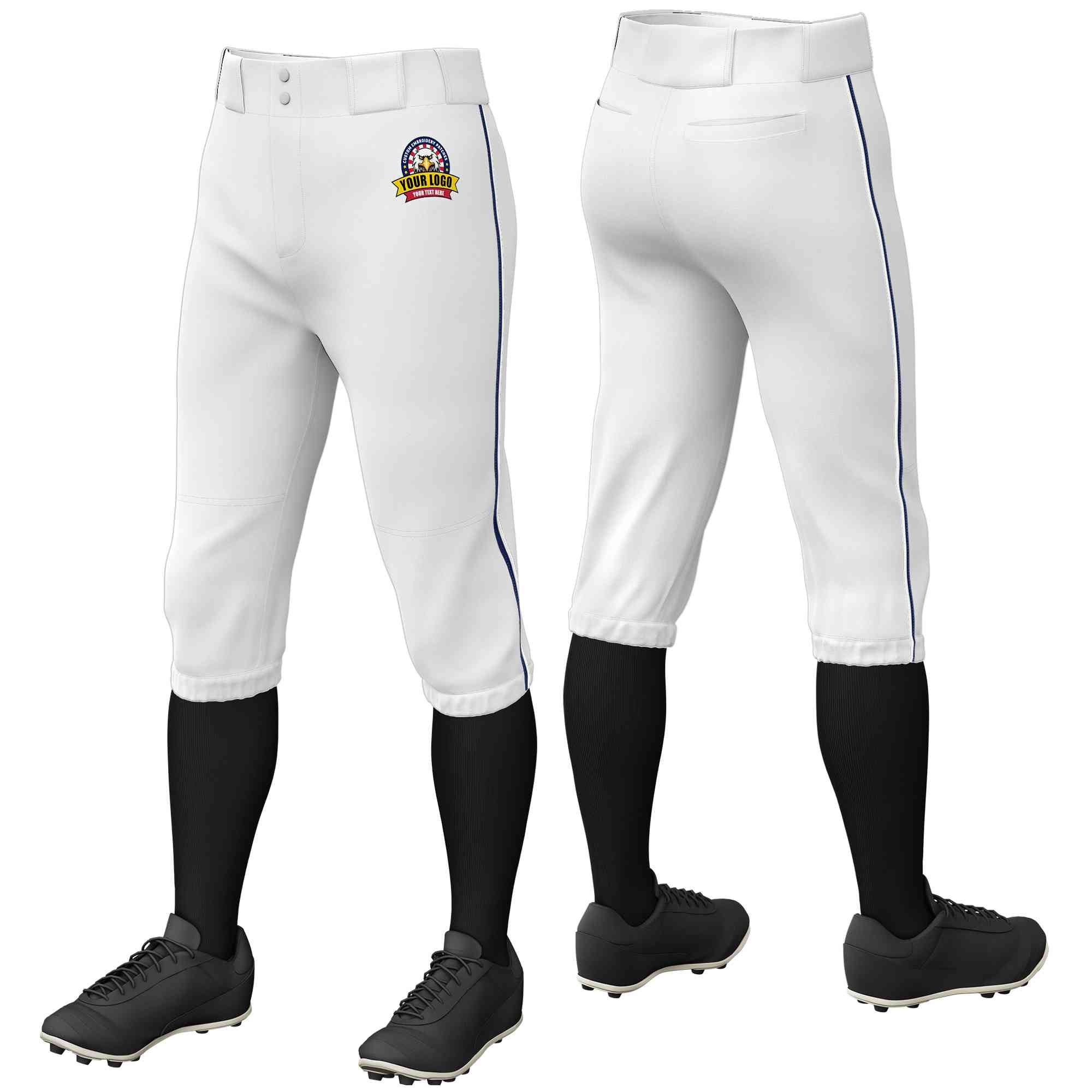 Pantalon de baseball personnalisé blanc bleu marine-blanc, coupe classique, culotte d'entraînement extensible