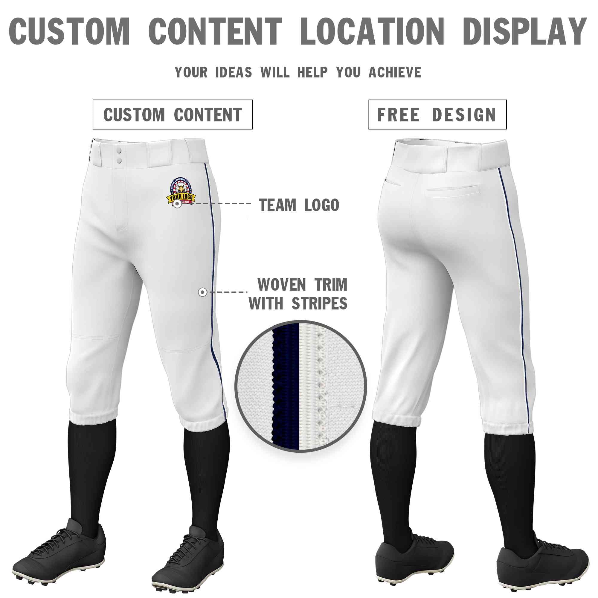 Pantalon de baseball personnalisé blanc bleu marine-blanc, coupe classique, culotte d'entraînement extensible