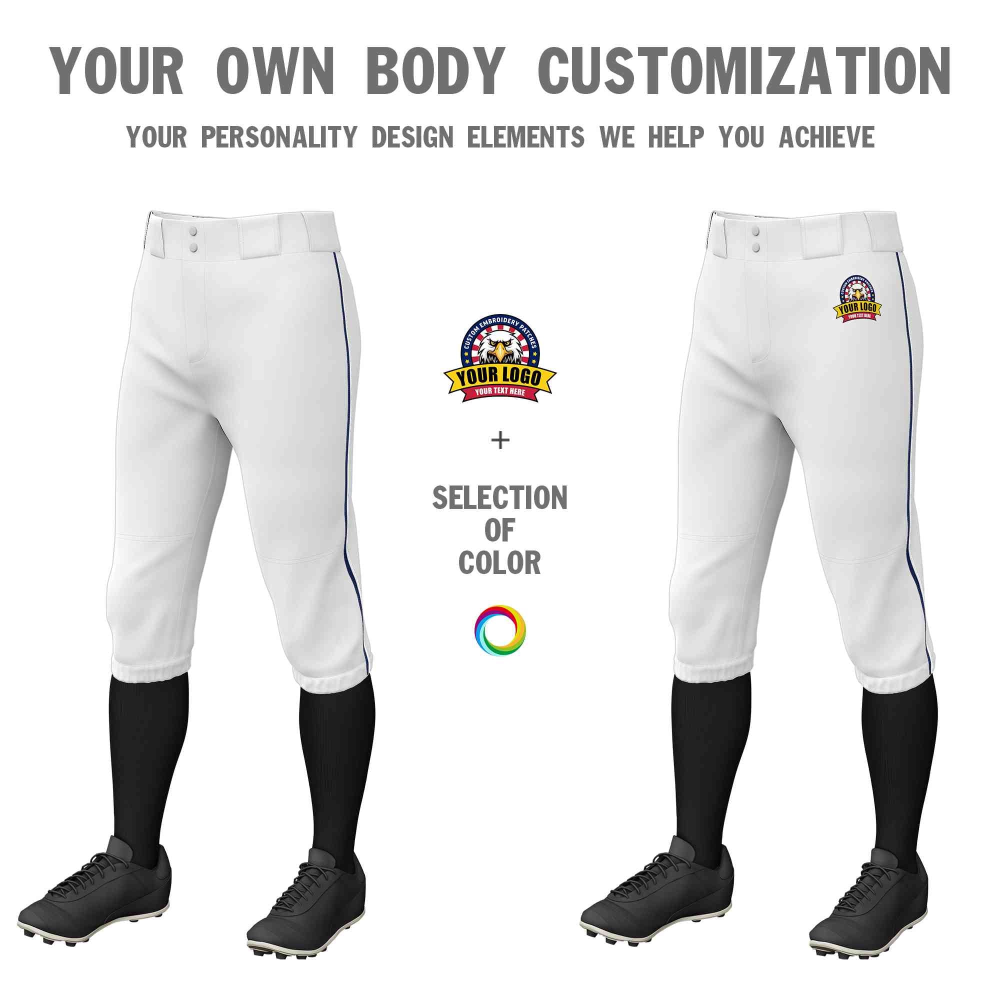 Pantalon de baseball personnalisé blanc bleu marine-blanc, coupe classique, culotte d'entraînement extensible