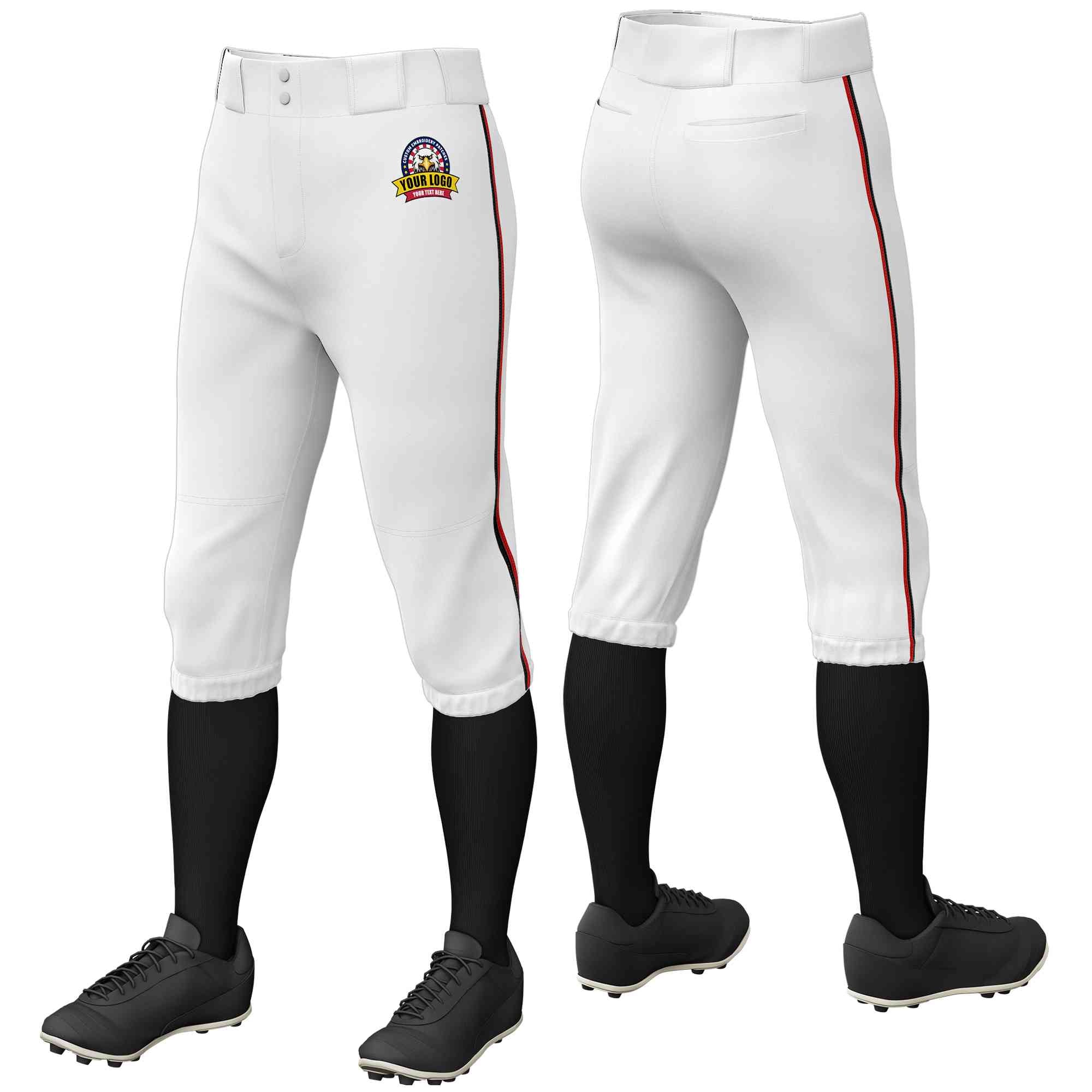 Pantalon de baseball personnalisé, blanc, noir et rouge, coupe classique, culotte d'entraînement extensible