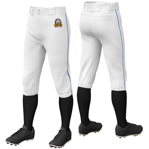 Custom White Royal-White Classic Fit Stretch Practice Knickers Baseball Pants