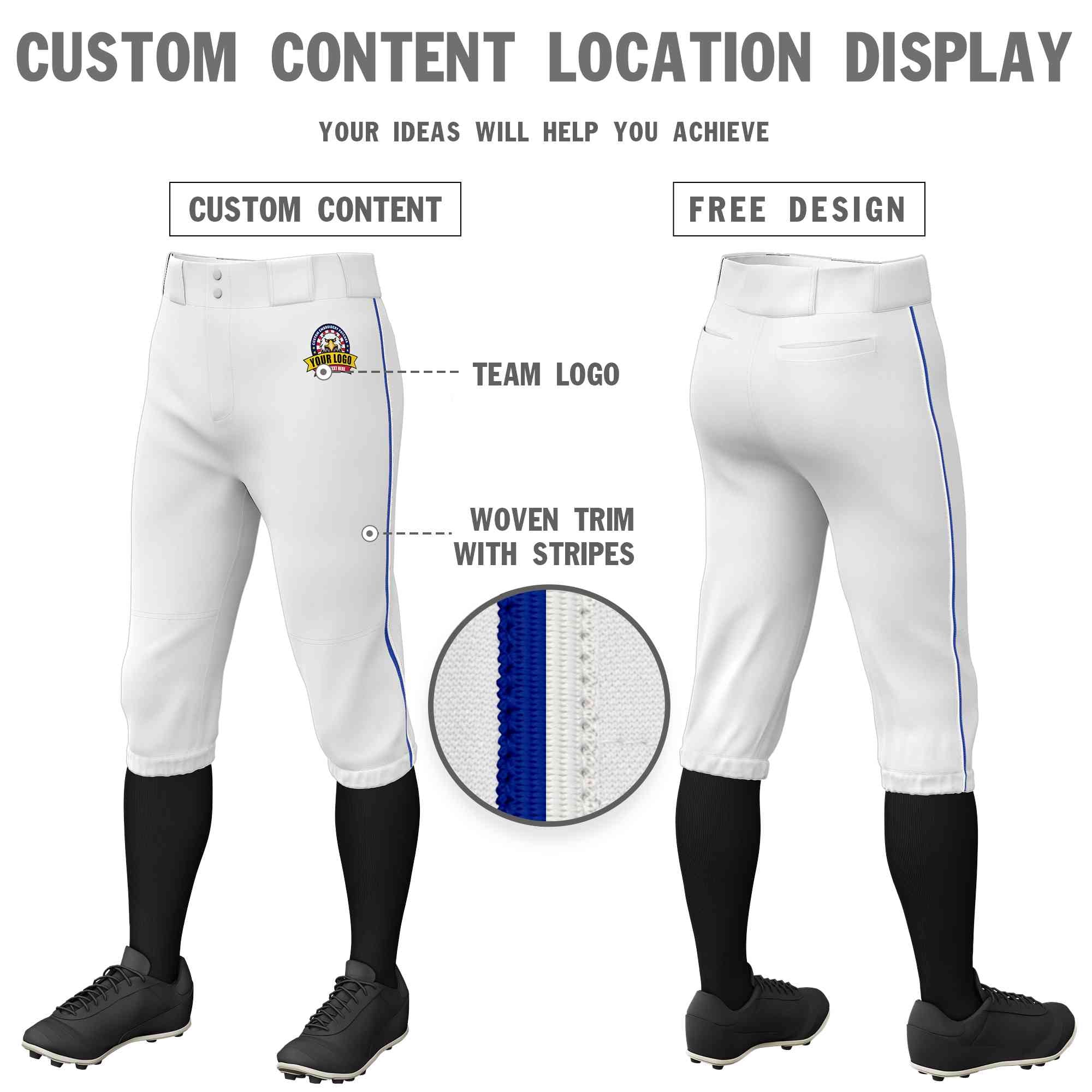 Pantalon de baseball personnalisé blanc royal-blanc, coupe classique, culotte d'entraînement extensible