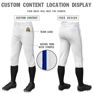 Custom White Royal-White Classic Fit Stretch Practice Knickers Baseball Pants