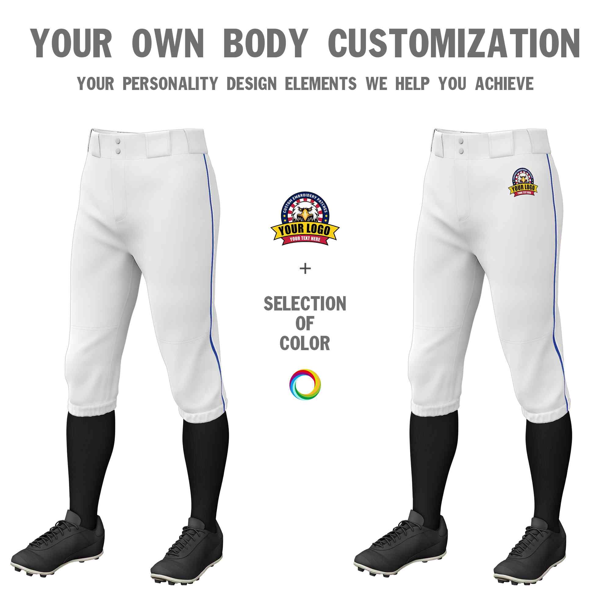 Pantalon de baseball personnalisé blanc royal-blanc, coupe classique, culotte d'entraînement extensible