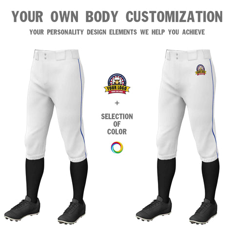 Custom White Royal-White Classic Fit Stretch Practice Knickers Baseball Pants