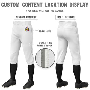 Custom White Gray-White Classic Fit Stretch Practice Knickers Baseball Pants