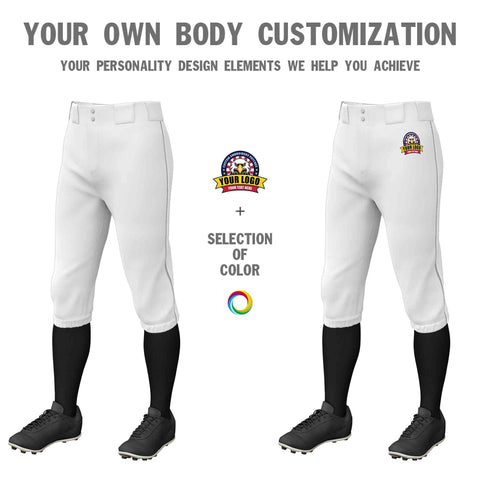 Custom White Gray-White Classic Fit Stretch Practice Knickers Baseball Pants