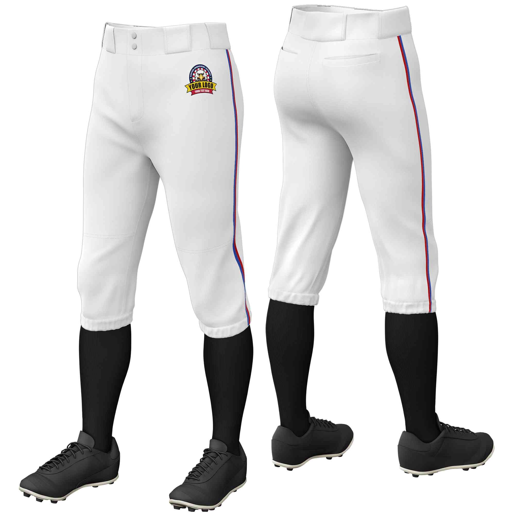 Pantalon de baseball personnalisé blanc royal-rouge, coupe classique, culotte d'entraînement extensible