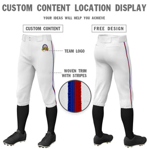 Custom White Royal-Red Classic Fit Stretch Practice Knickers Baseball Pants