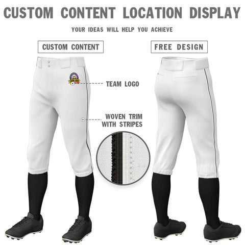 Custom White Dark Gray-White Classic Fit Stretch Practice Knickers Baseball Pants
